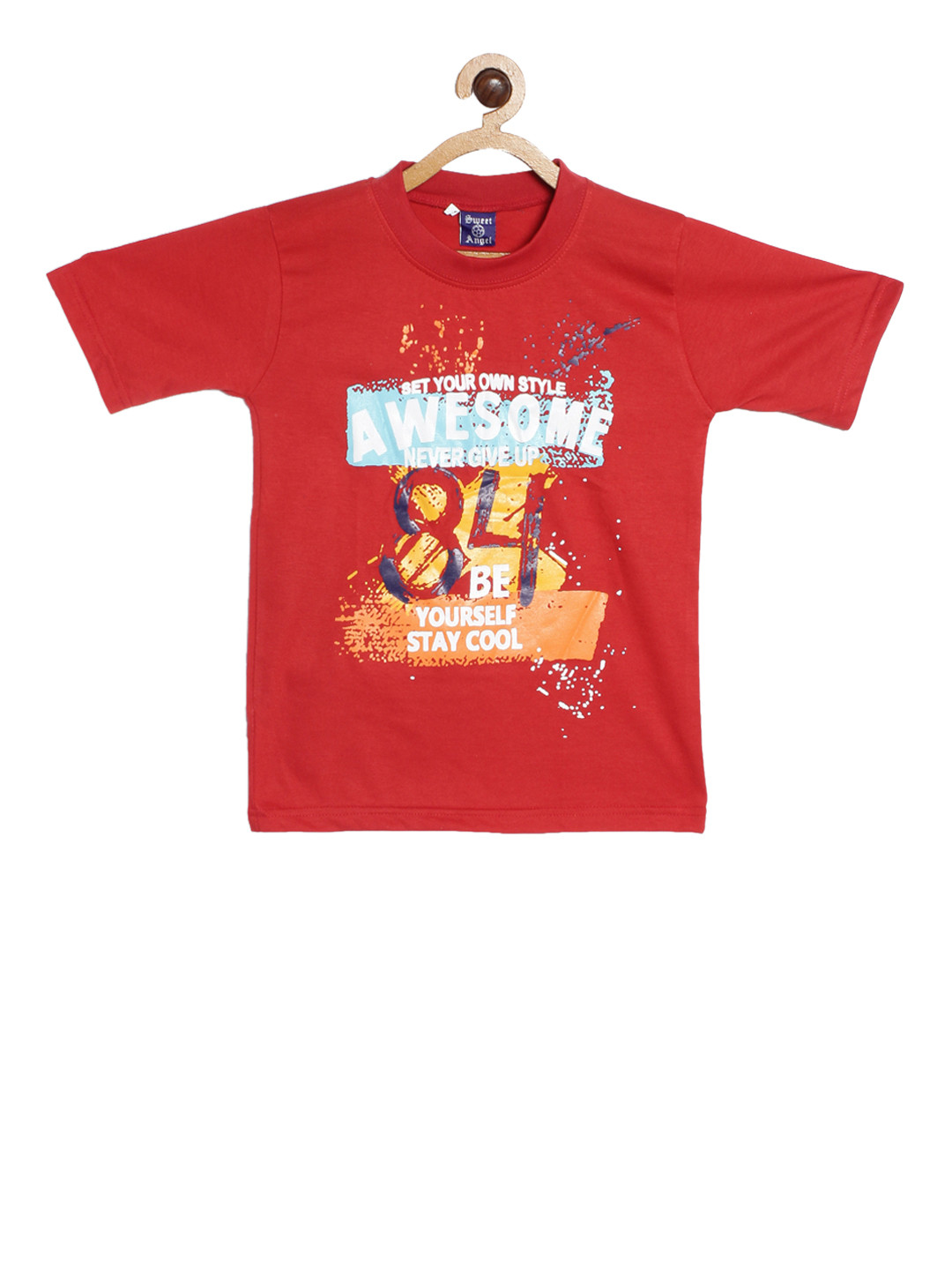 SWEET ANGEL Boys Red Printed Round Neck T-shirt