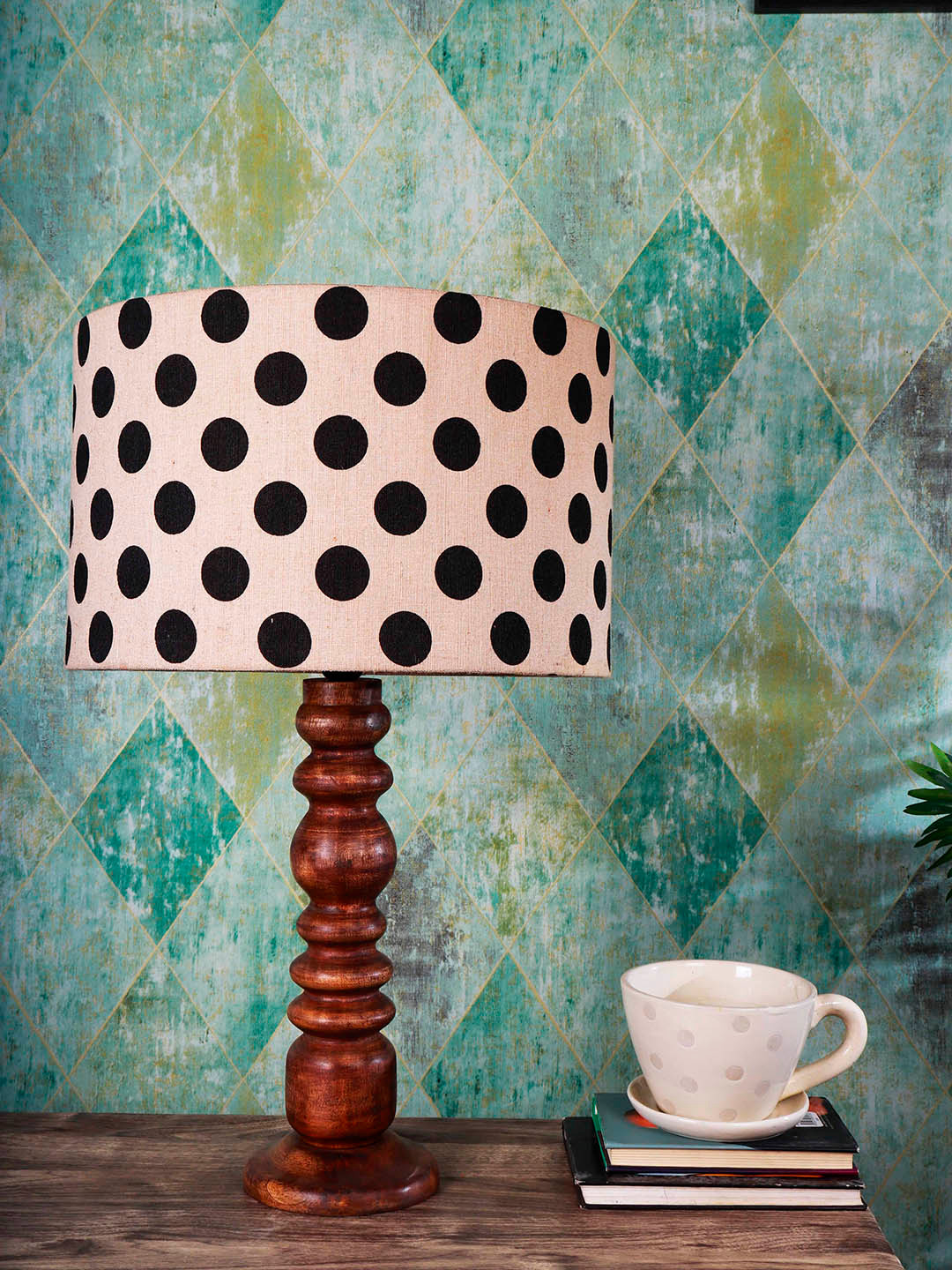 Grated Ginger Beige & Black Textured Handcrafted Bumpy Table Lamp