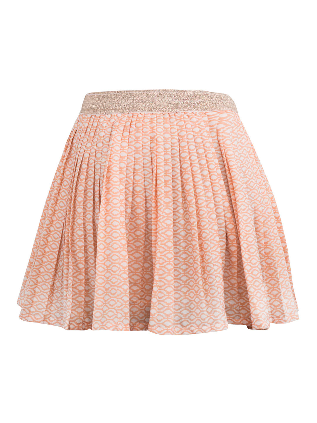 Miyo Girls Orange & White Printed Flared Knee Length Skirt