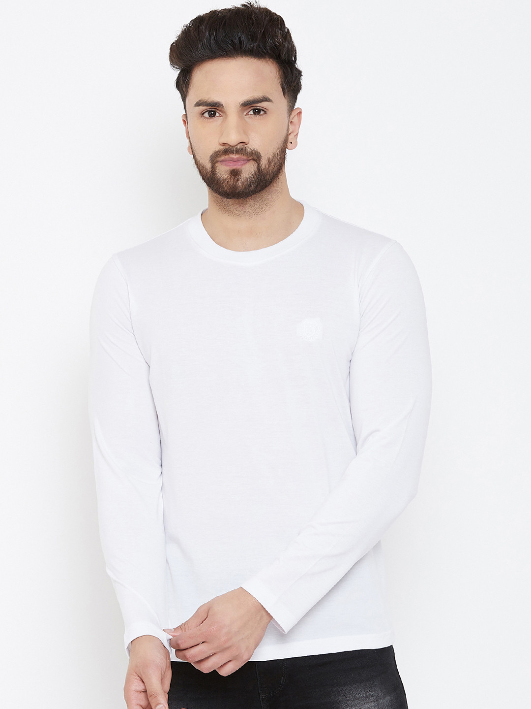 Adobe Men White Solid Round Neck T-shirt