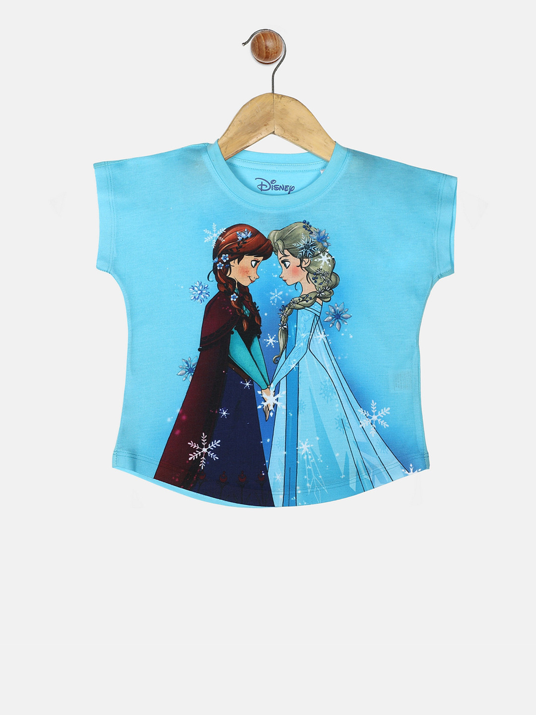 YK Disney Girls Blue Frozen Elsa & Anna Print T-shirt