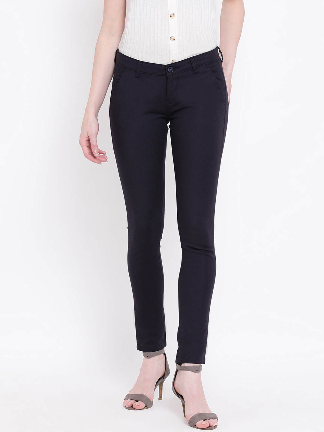 Crimsoune Club Women Black Urban Slim Slim Fit Solid Anti Fit Trousers