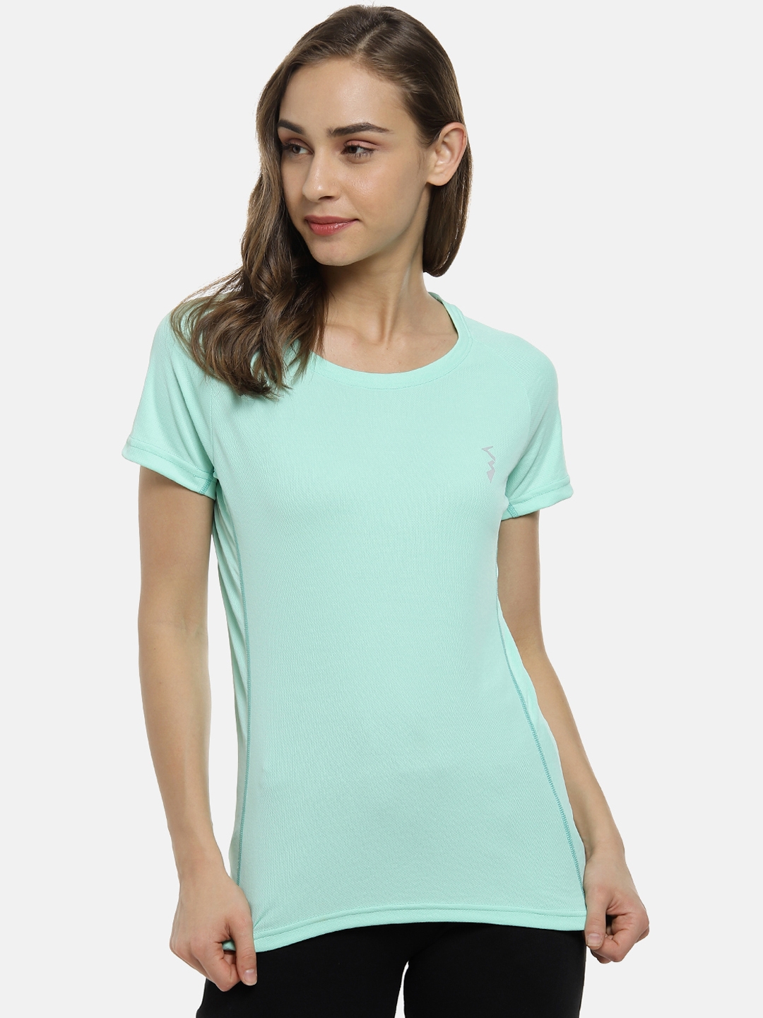 Campus Sutra Women Sea Green Solid Round Neck T shirt