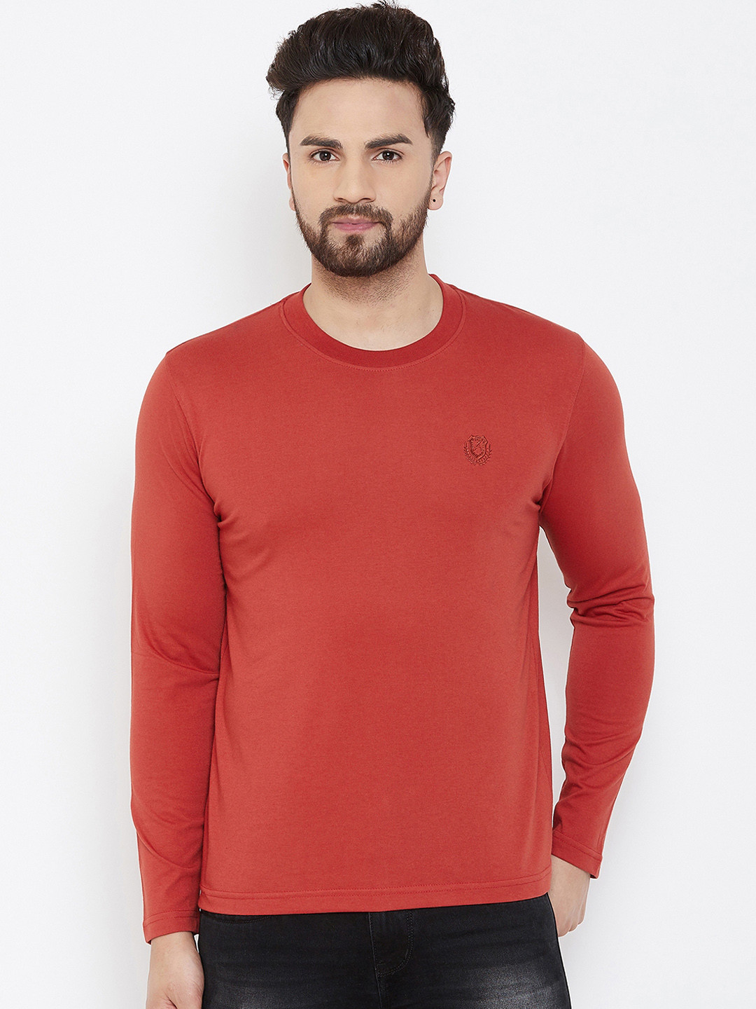Adobe Men Red Solid Round Neck T-shirt