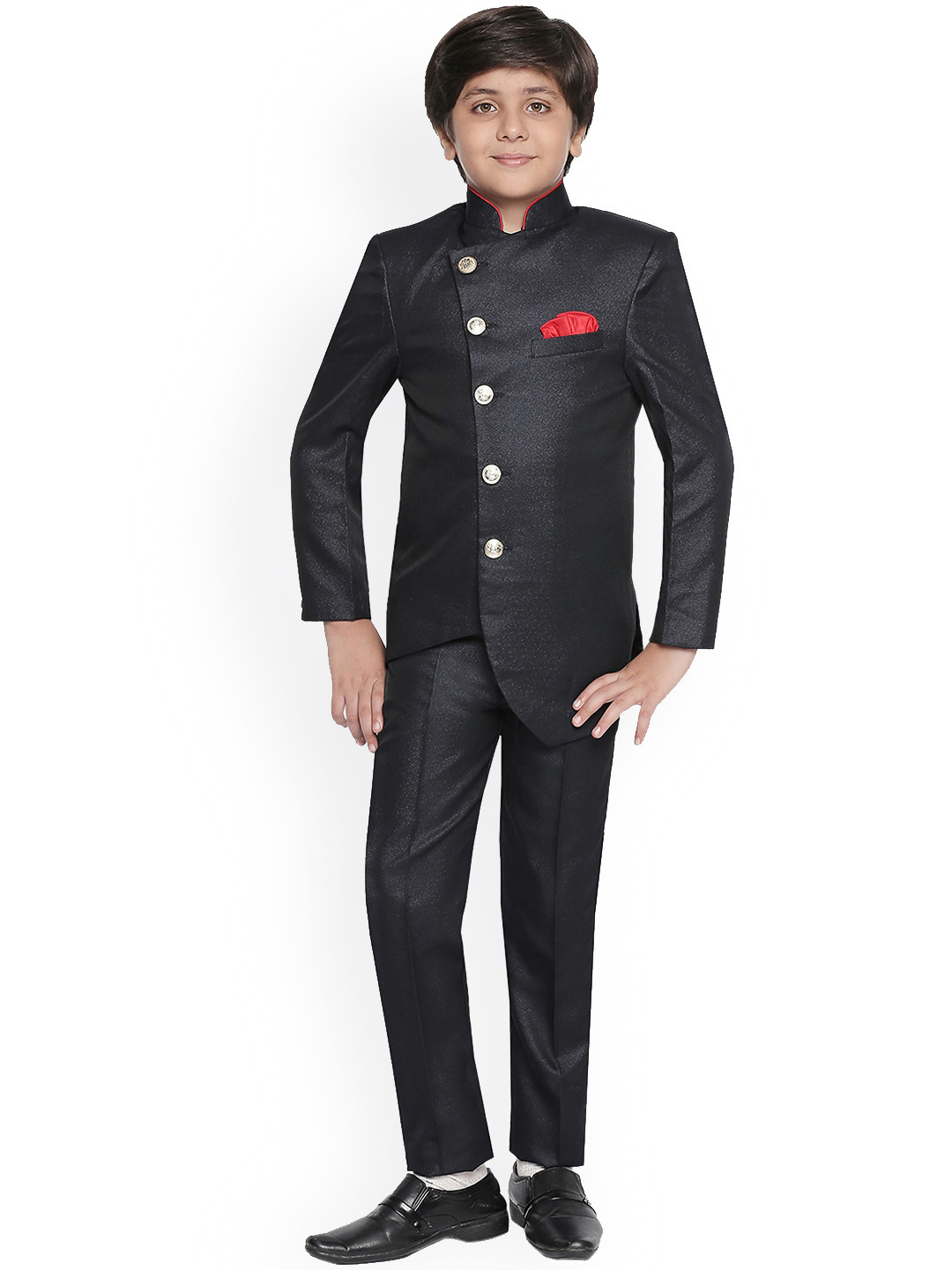 Jeetethnics Boys Black Solid Coat with Trousers