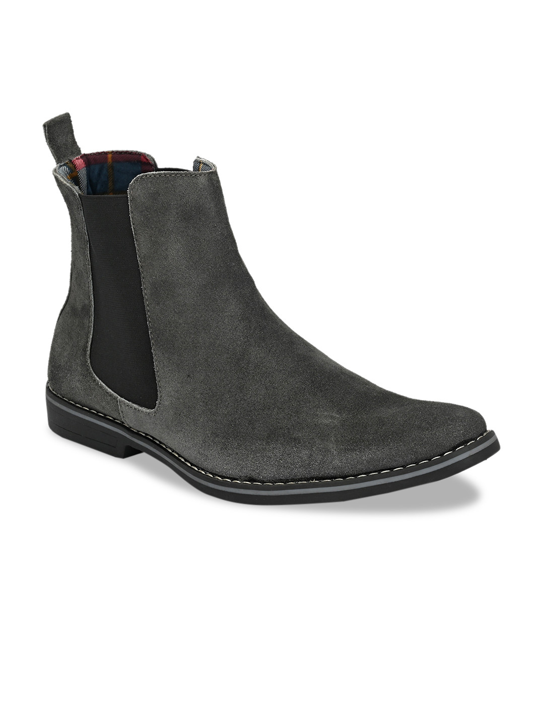 Eego Italy Men Grey Solid Genuine Leather Mid-Top Flat Boots