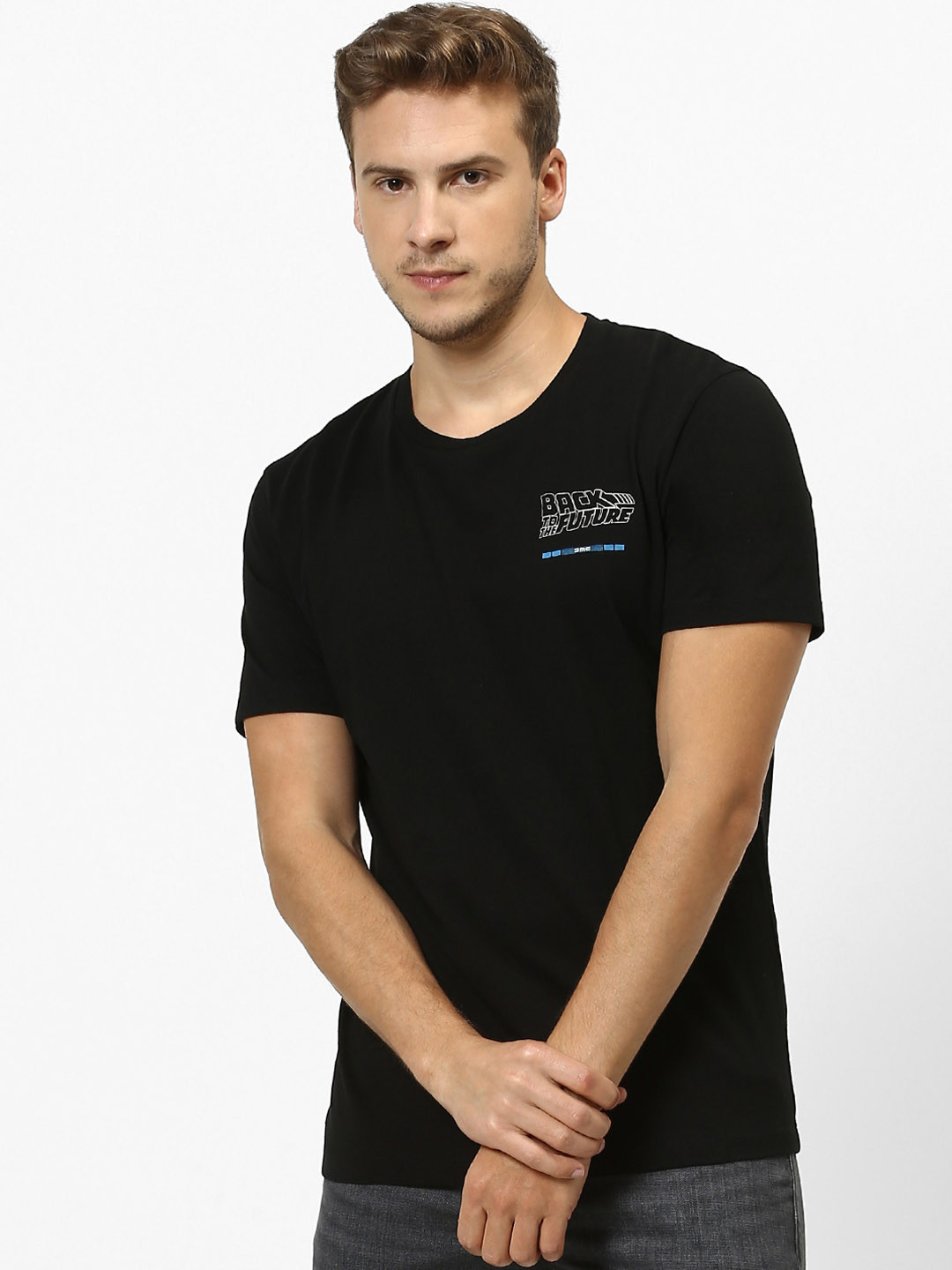 Celio Men Black Back To The Future Printed Round Neck T-shirt