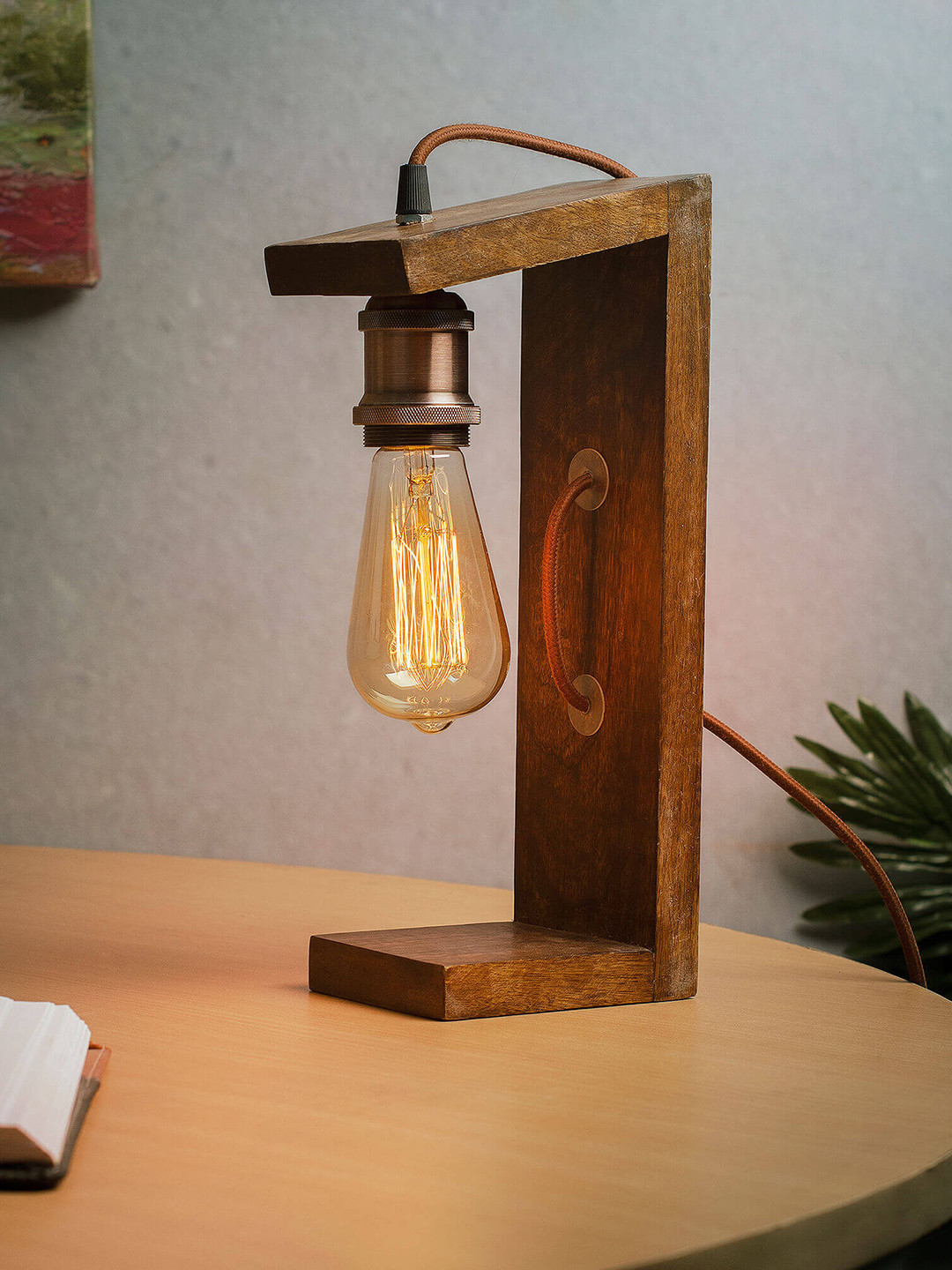 Homesake Brown Solid Handcrafted Wooden Table Lamp