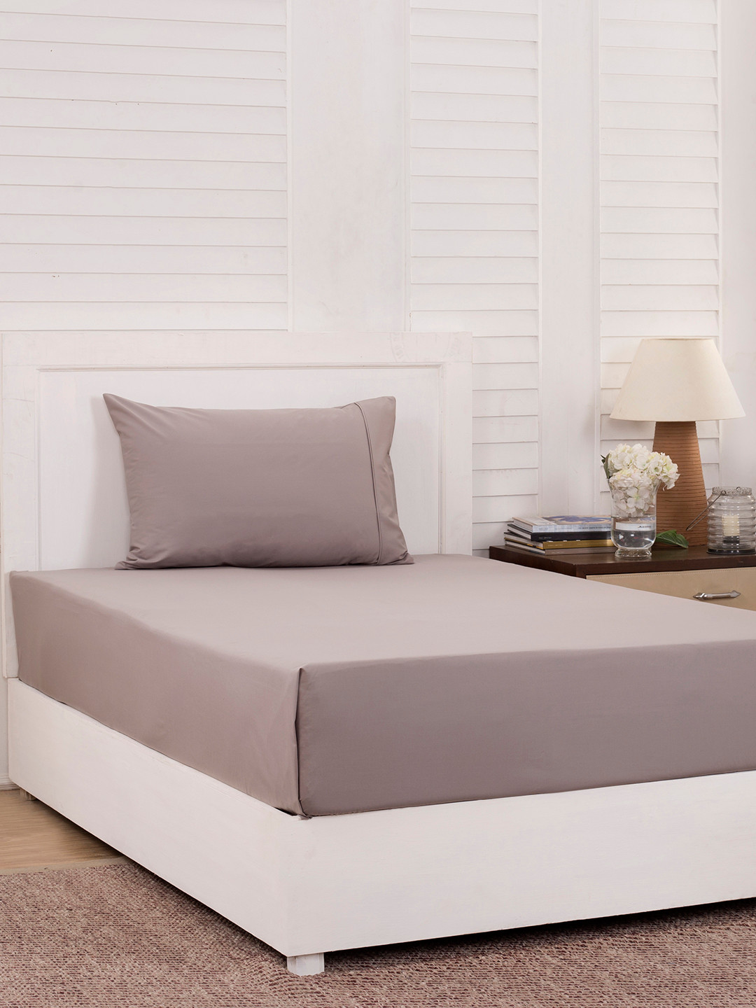 MASPAR Wild Dove Grey Cotton 200 TC Single Fine Bedsheet with a Pillow Cover-60 x 88 inches