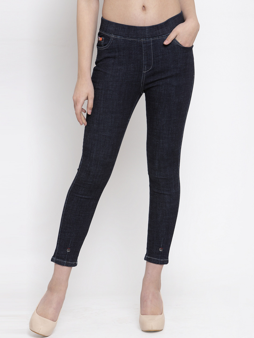 Gipsy Women Blue Regular Fit Mid-Rise Solid Denim Crop Jeggings