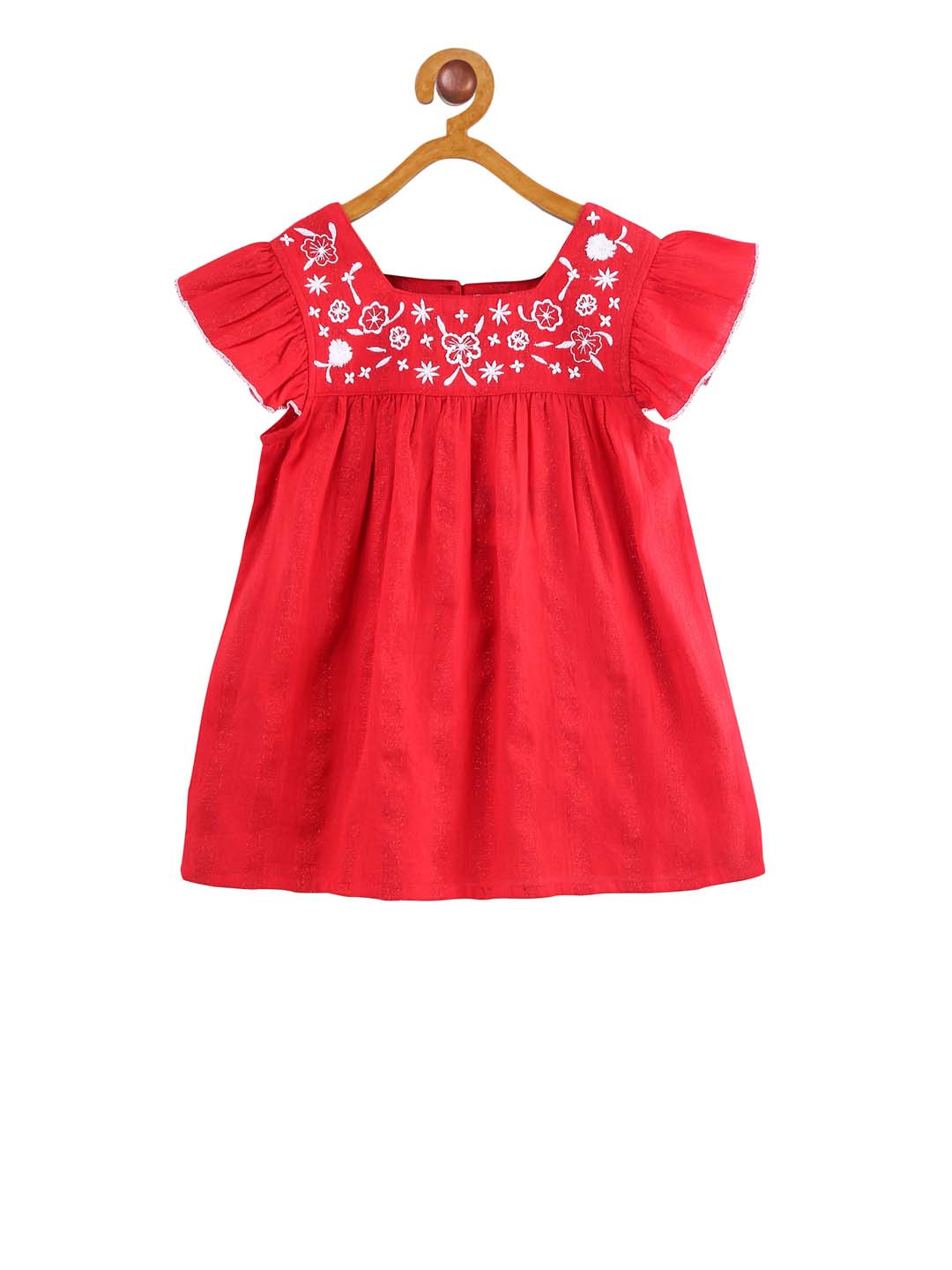 Miyo Girls Red Embroidered A-Line Top