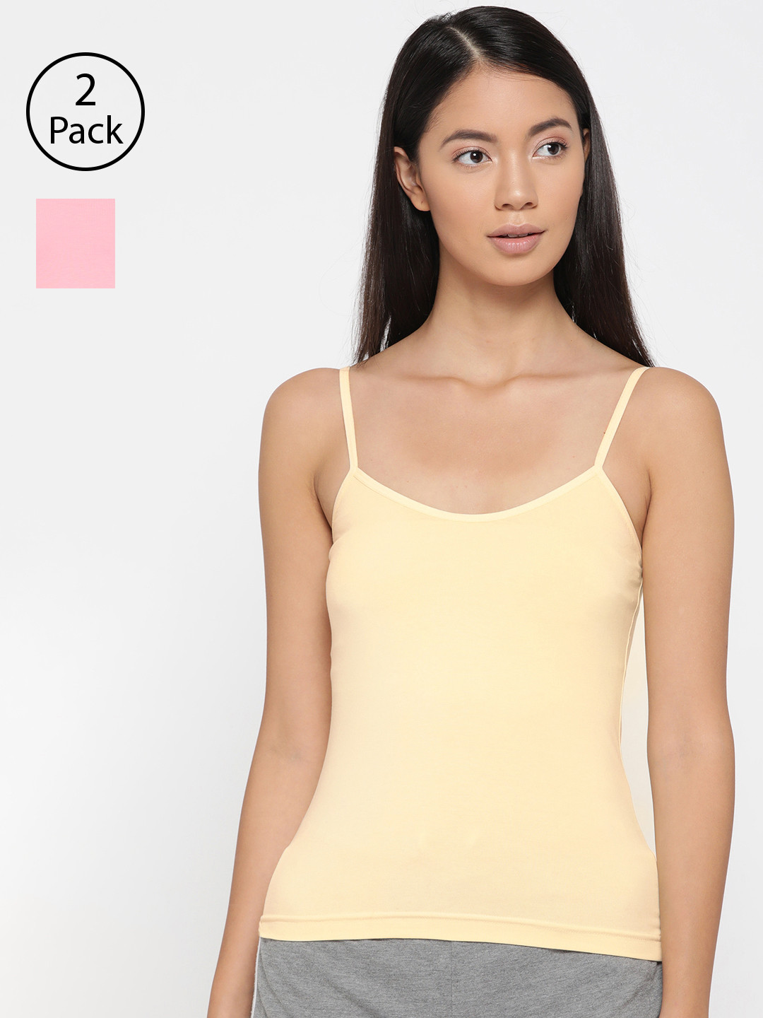 Lady Lyka Women Pack Of 2 Solid Adjustable Straps Camisoles CAMI-04
