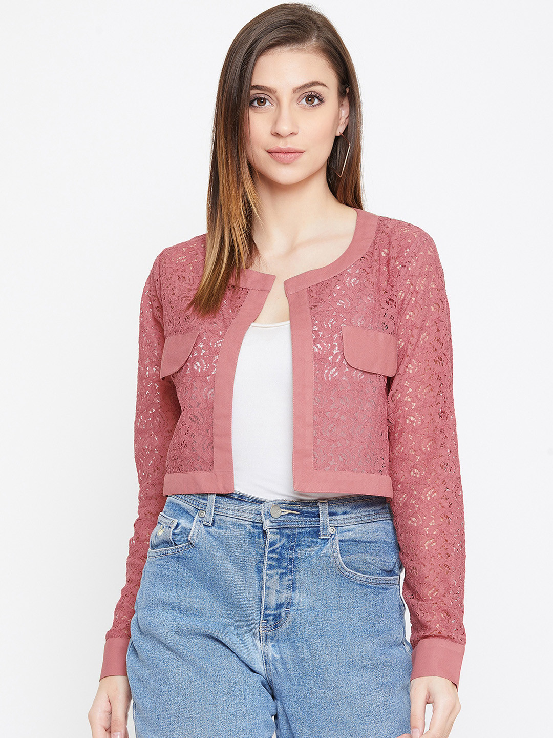 La Zoire Women Nude-Coloured Self Design Open Front Shrug