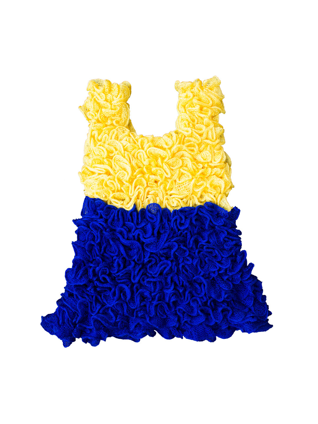 Woonie Girls Blue & Yellow Colourblocked Fit and Flare Dress