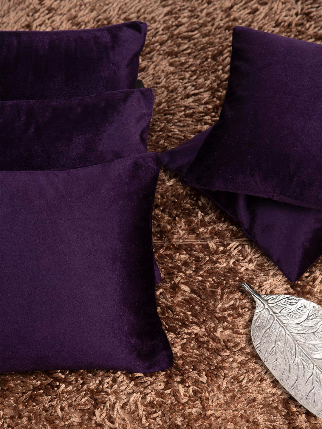 HOUZZCODE Purple Polyester Washable 5 Pcs Square Cushion Covers - 12 x 12 In