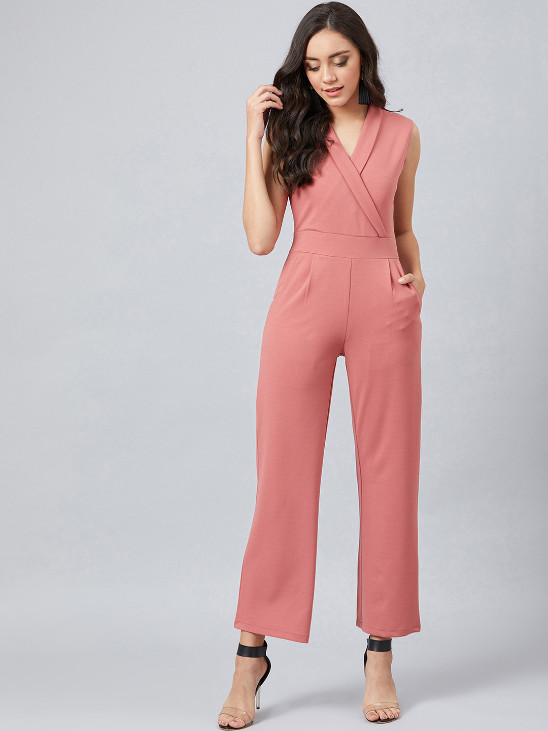 Athena Women Rose Solid Basic Jumpsuit