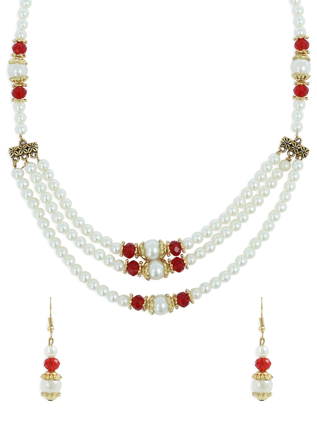 AKSHARA Girls White & Red Beaded Handcrafted Jewellery Set