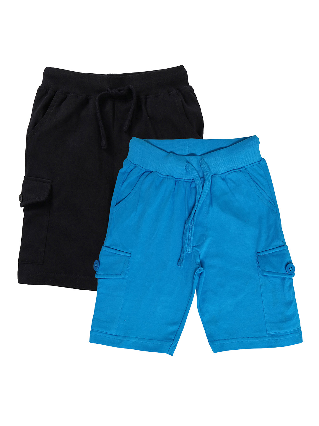 KiddoPanti Boys Pack of 2 Solid Regular Fit Side Cargo Shorts