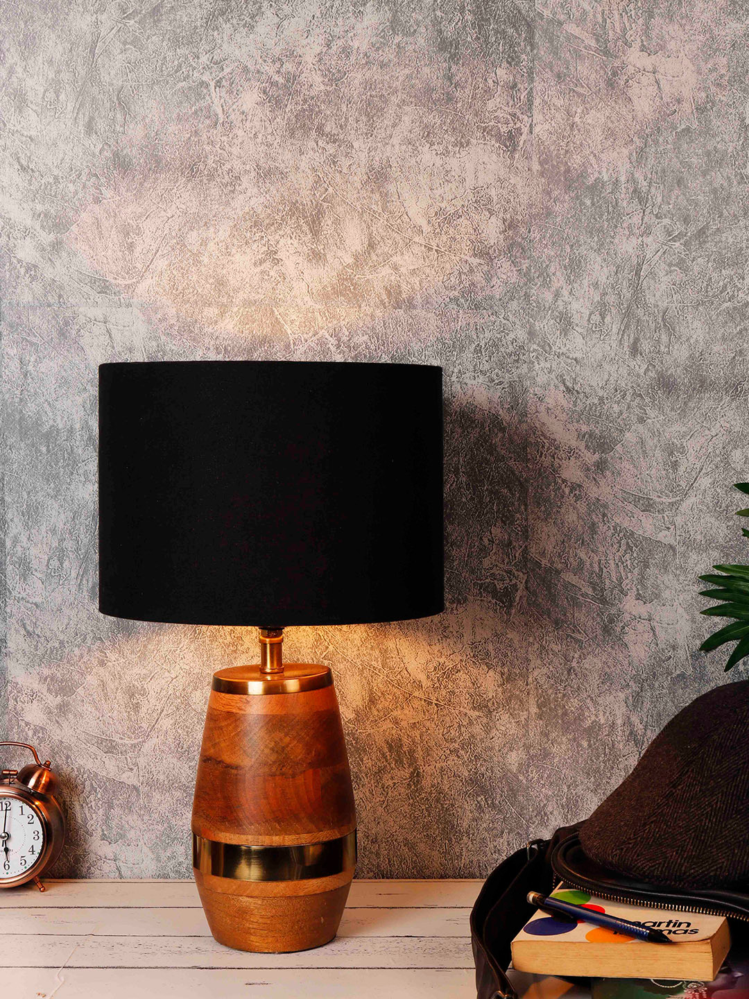 Grated Ginger Black Solid Buffet Table Lamp with Shade