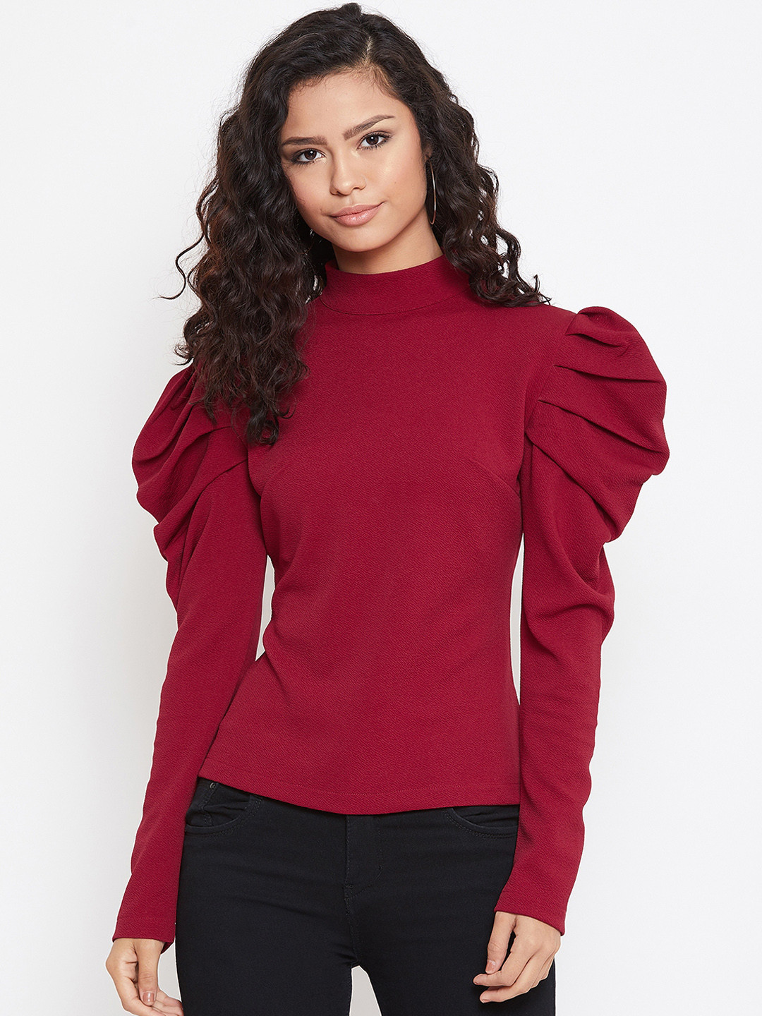 Zastraa High Neck Puff Sleeves Top
