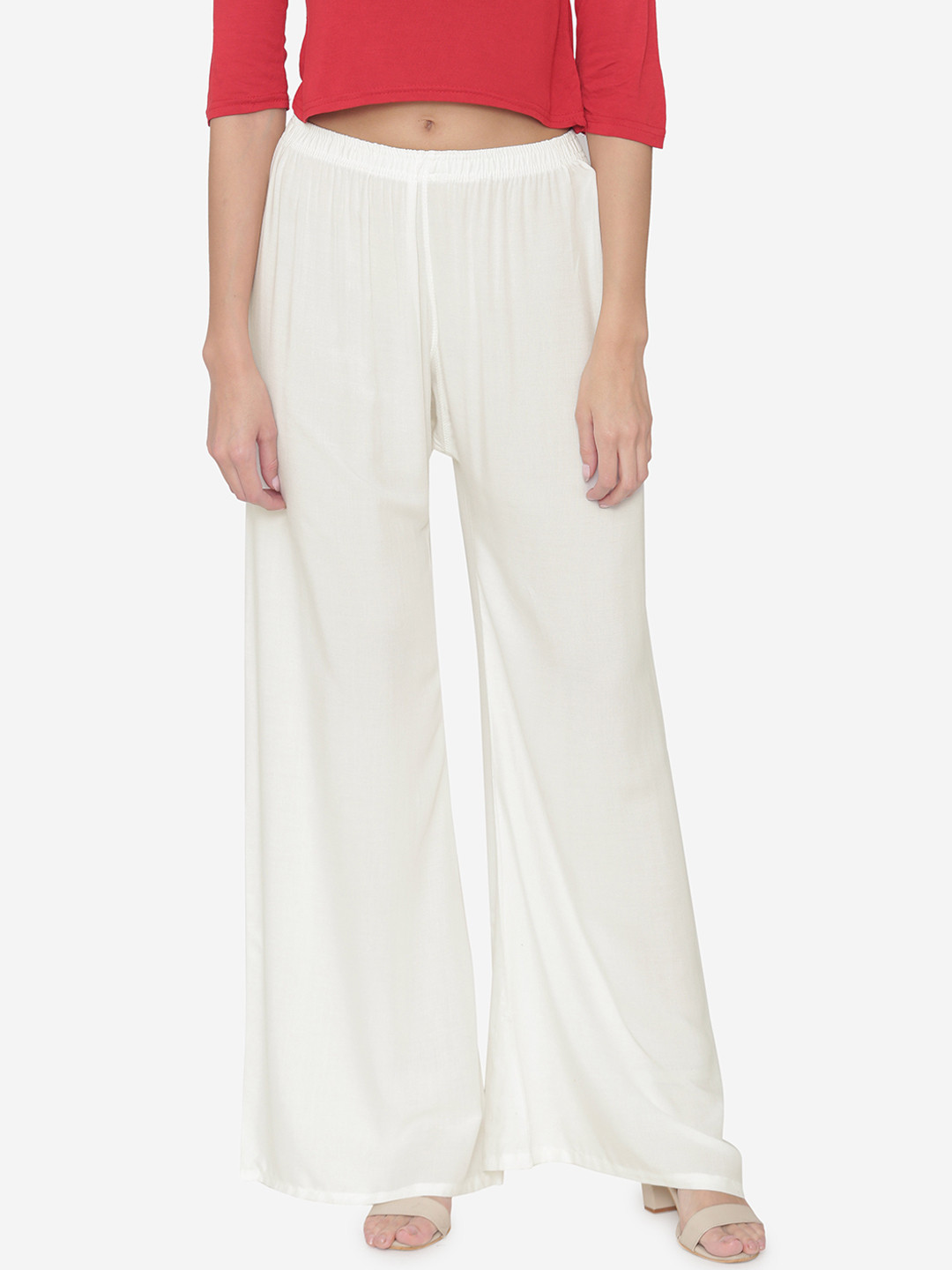 N-Gal Women Cream-Coloured Solid Wide Leg Palazzos