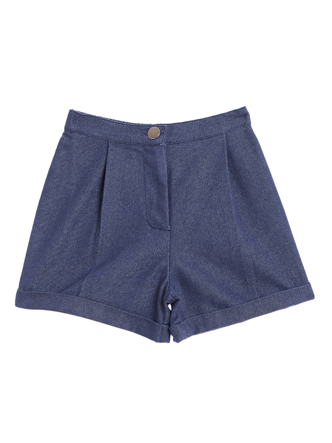 KIDKLO Girls Blue Solid Skinny Fit Chambray Hot Pants