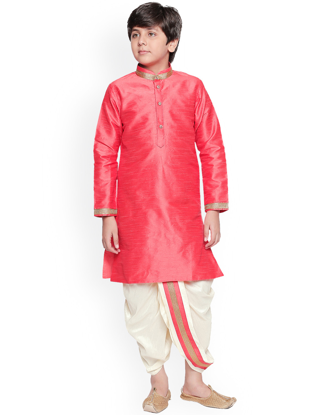Jeetethnics Boys Pink & White Solid Kurta with Dhoti Pants