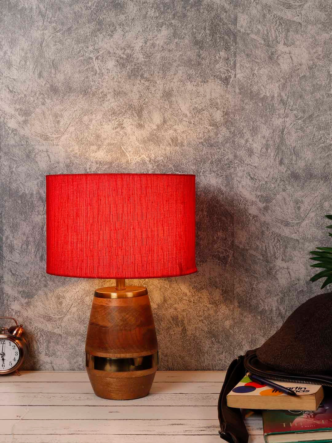 Grated Ginger Red Solid Tribal Bedside Lamp