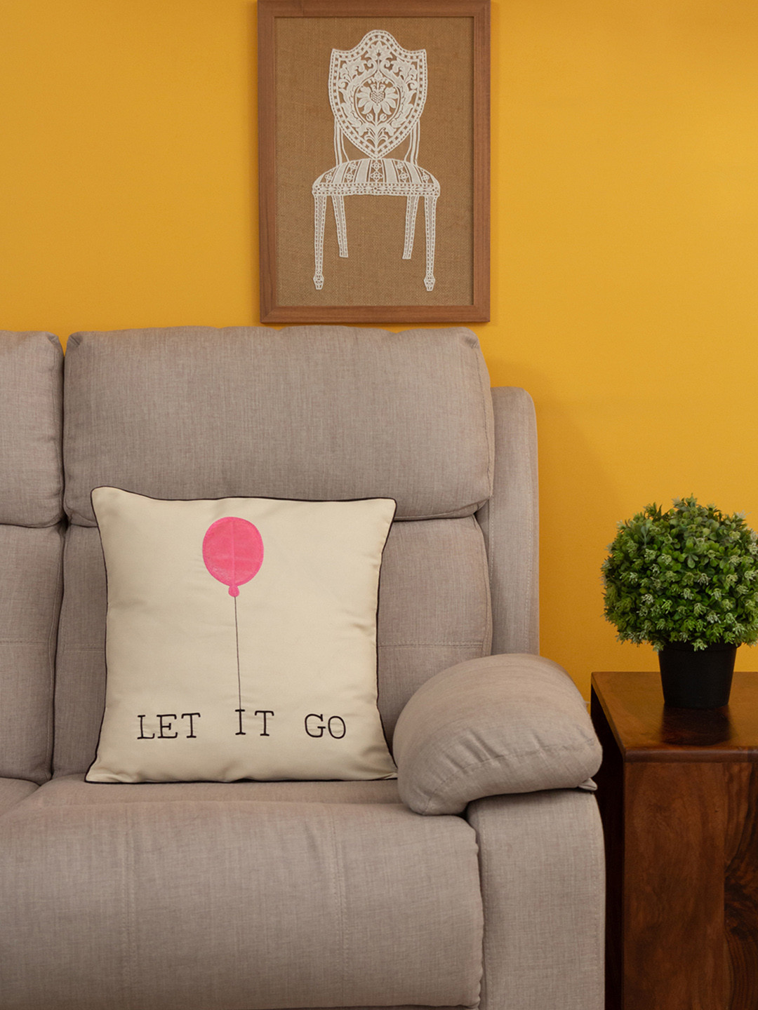 BandBox Off White Embroidered Cotton Washable Square Cushion Cover -15.7x15.7In