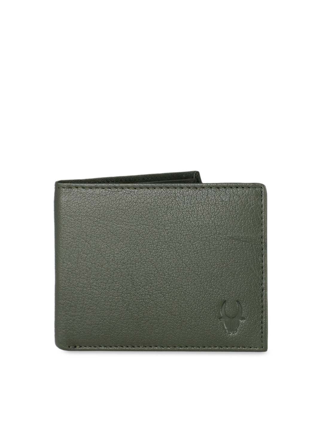 WildHorn Men Green RFID Protected Genuine Leather Hand-Stitched Solid Two Fold Wallet