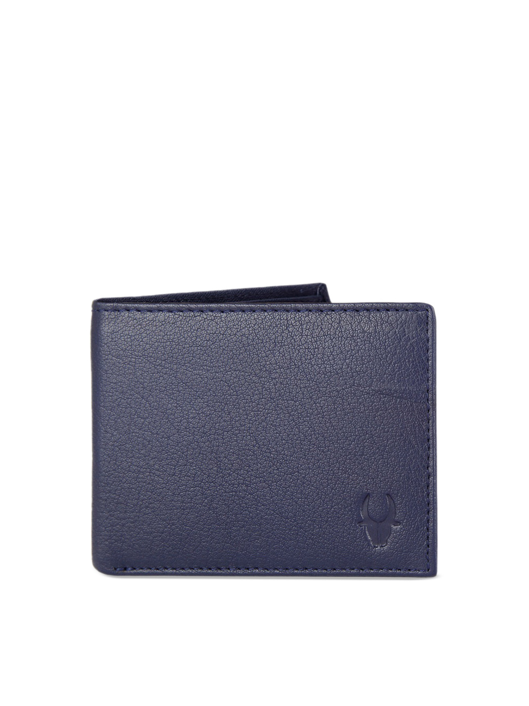 WildHorn Men Blue RFID Protected Genuine Leather Hand-Stitched Solid Two Fold Wallet