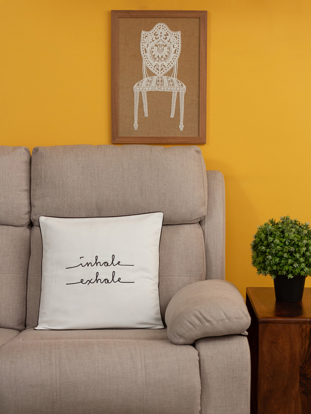 BandBox White & Black Single Embroidered Square Cushion Cover
