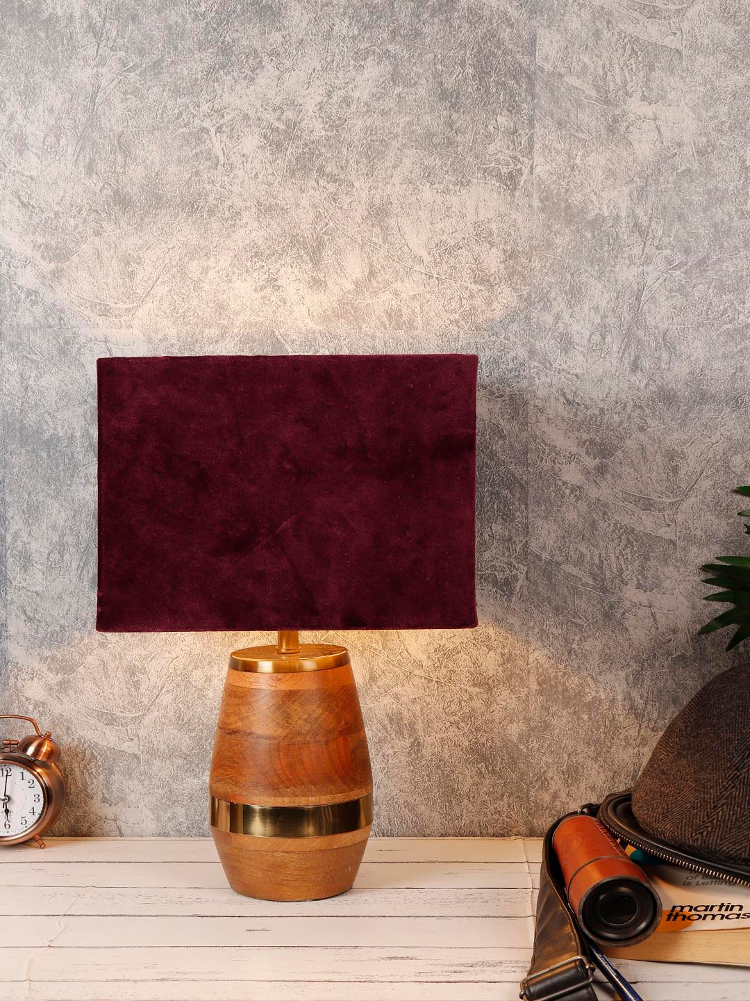 Grated Ginger Maroon Solid Tribal Bedside Lamp