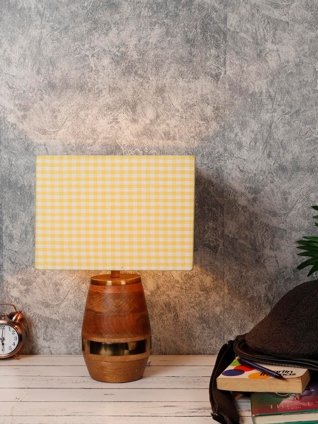Grated Ginger Yellow & White Solid Tribal Bedside Lamp