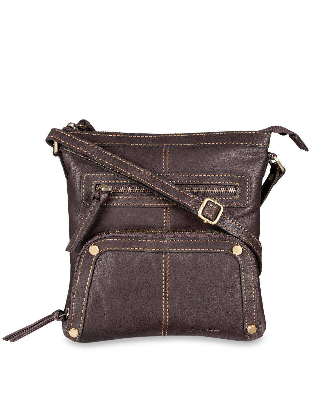 MAI SOLI Women Brown Printed Leather Cross Body Sling Bag