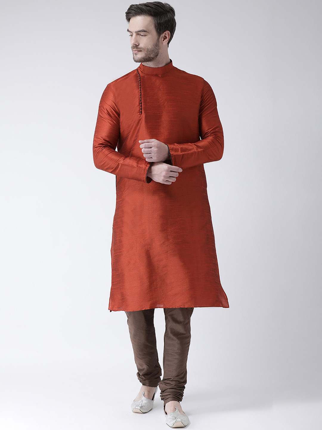 DEYANN Men Rust Orange Solid Straight Kurta