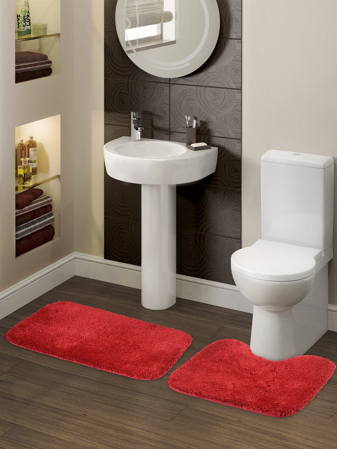 SPACES Set Of 2 Red Solid Luxury Small Bath Mats