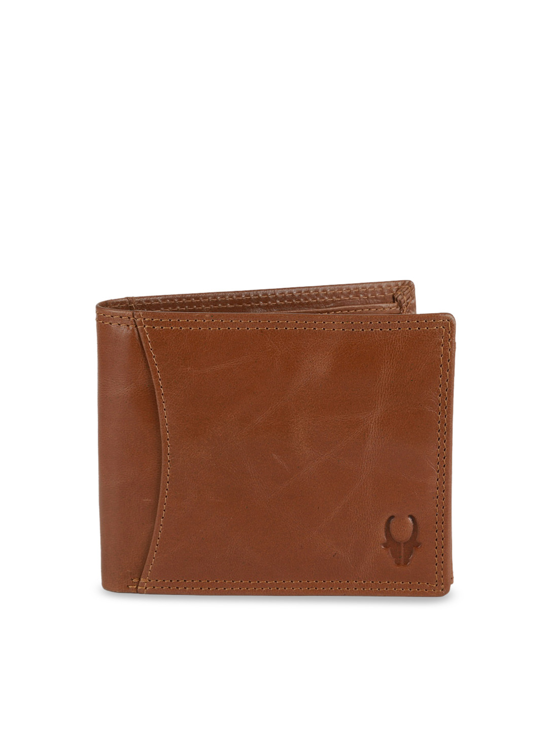WildHorn Men Tan Brown RFID Protected Genuine Leather Hand-Stitched Solid Two Fold Wallet