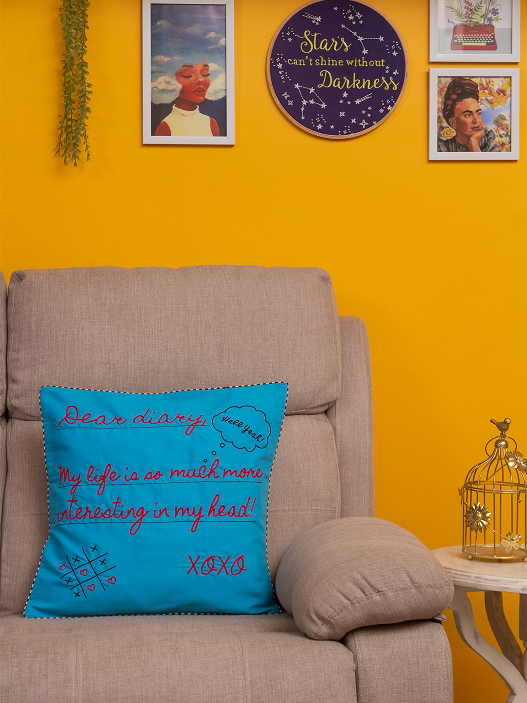 BandBox Blue & Red Single Embroidered Square Cushion Cover