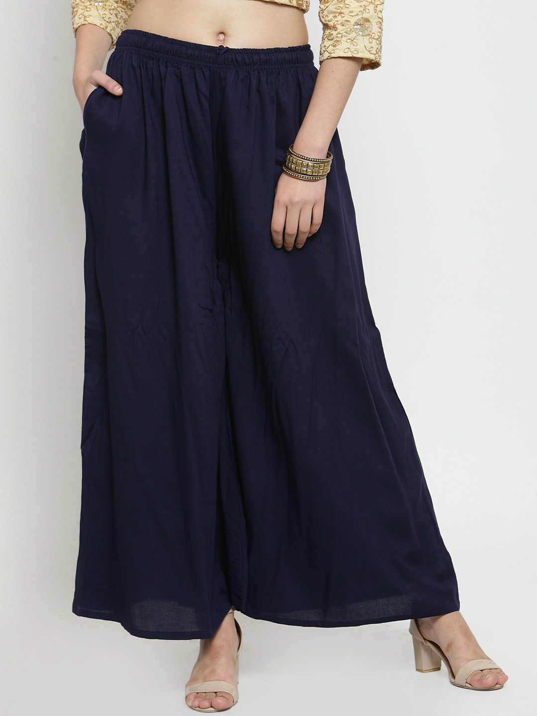 Clora Creation Women Navy Blue Solid Flared Palazzos
