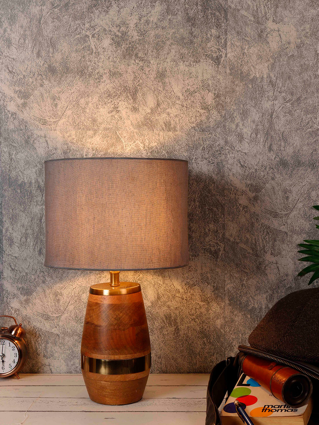 Grated Ginger Grey Solid Tribal Bedside Lamp