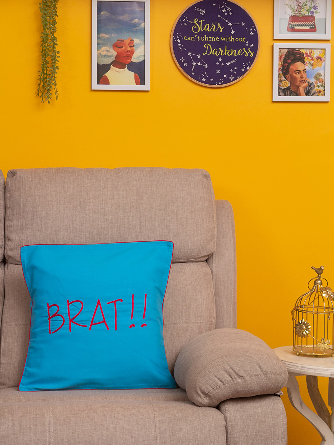 BandBox Blue Embroidered Cotton Breathable Square Cushion Cover - 16 x 16 Inches