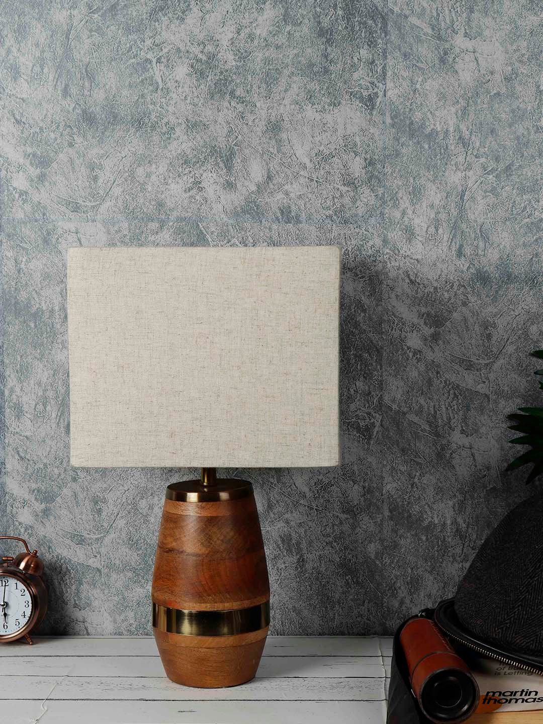 Grated Ginger Beige Solid Bedside Table Lamp with Shade