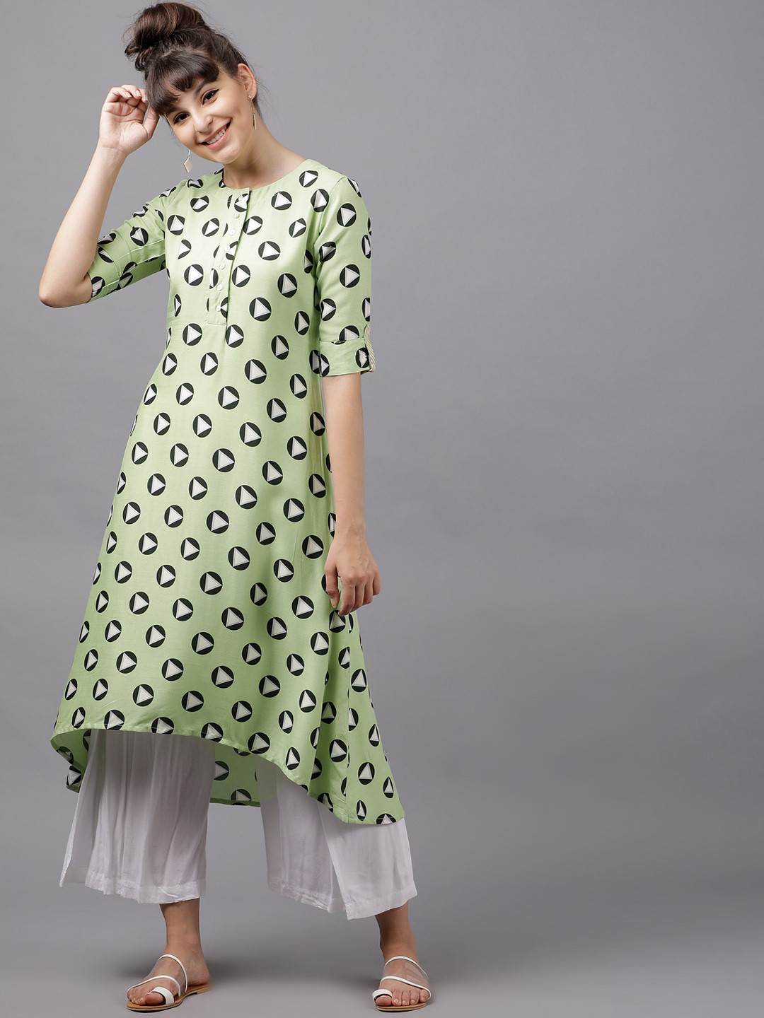 Vishudh Women Sea Green Printed A-Line Kurta