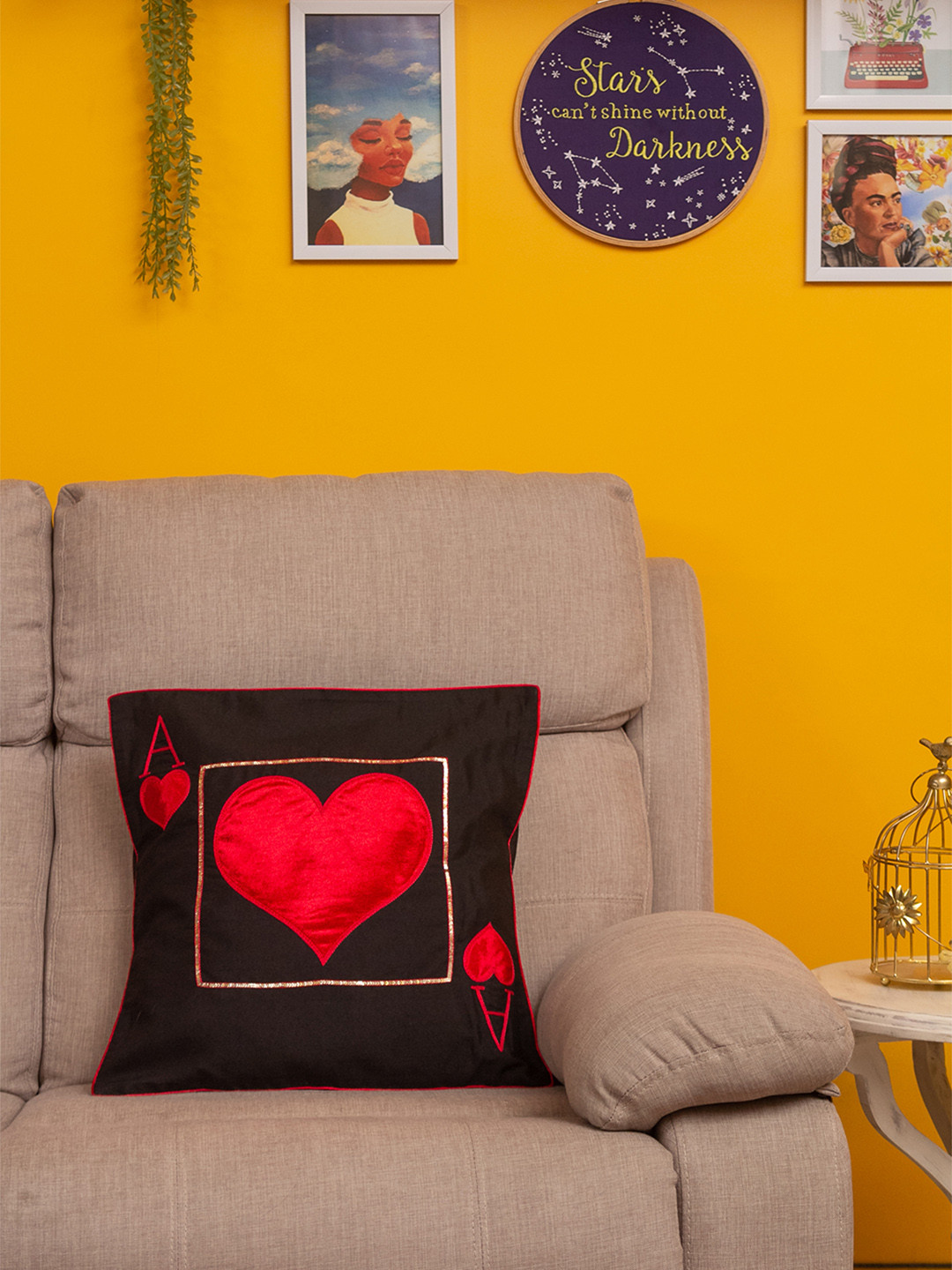 BandBox Black & Red Single Applique Square Cushion Cover