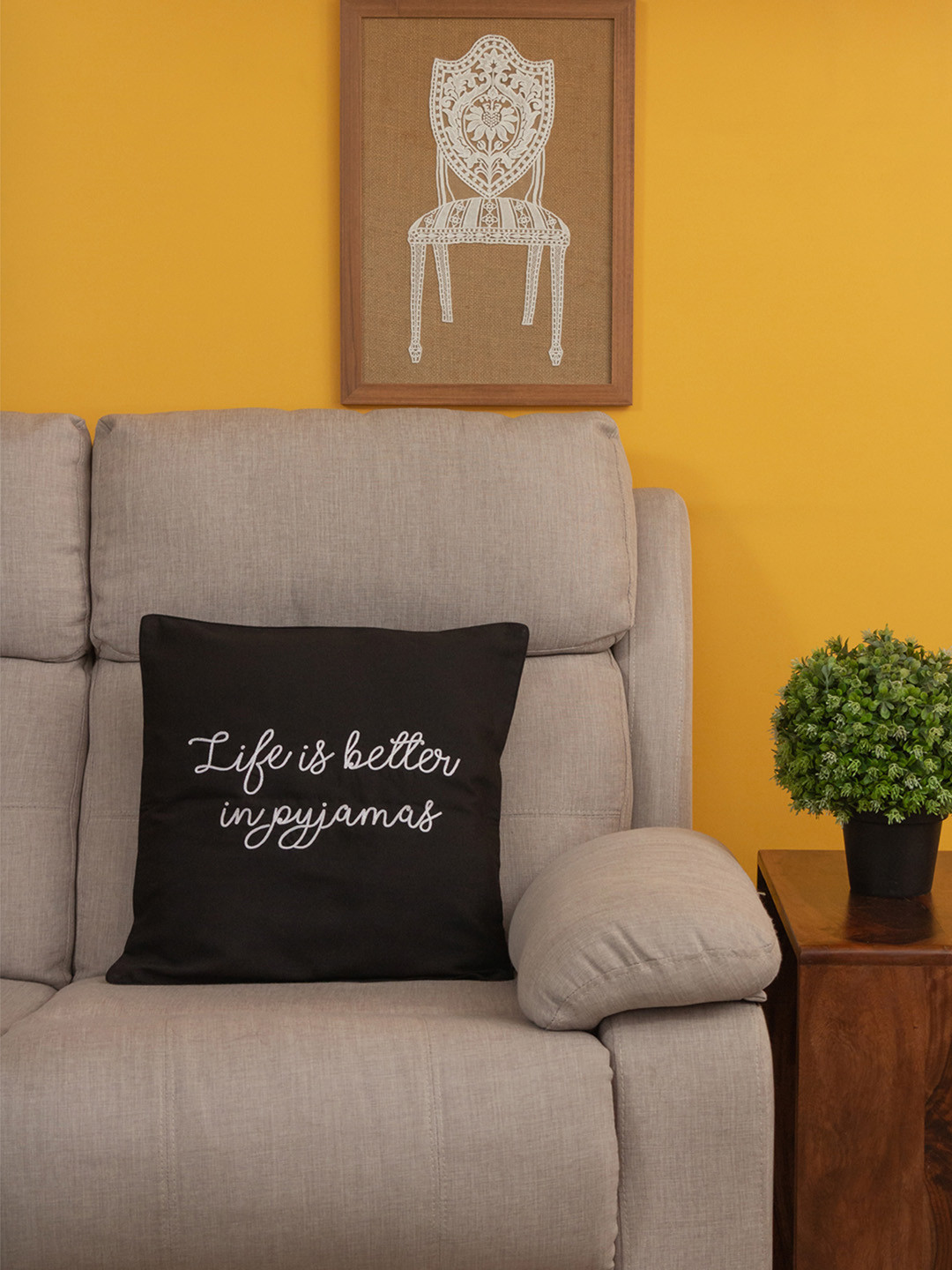 BandBox Life Better Pyjamas Embroidered Cotton Square Cushion Covers - 15.7 x 15.7 In