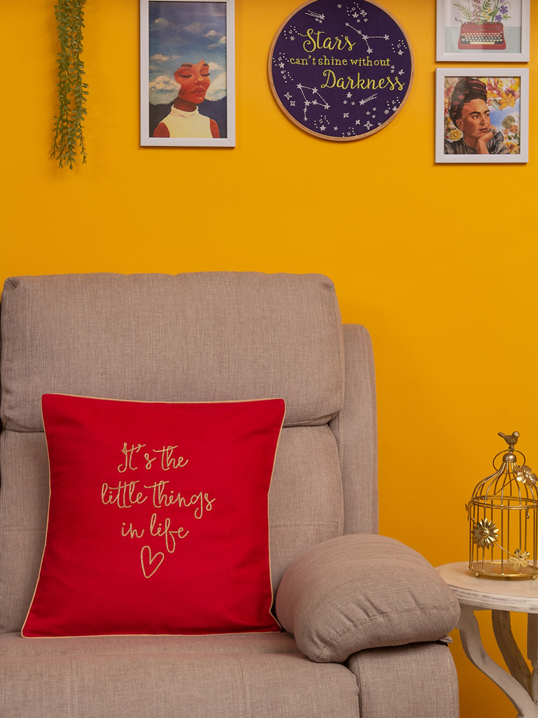 BandBox Red Embroidered Cotton Breathable Square Cushion Cover - 15.7 x 15.7 Inches