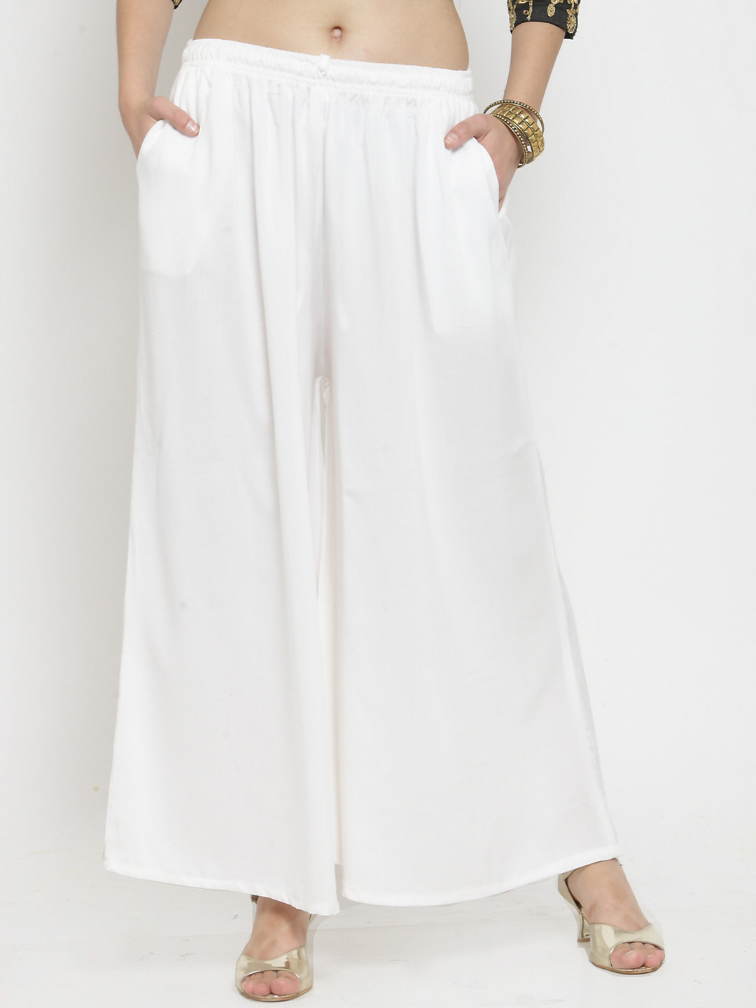 Clora Creation Women Off-White Solid Flared Palazzos