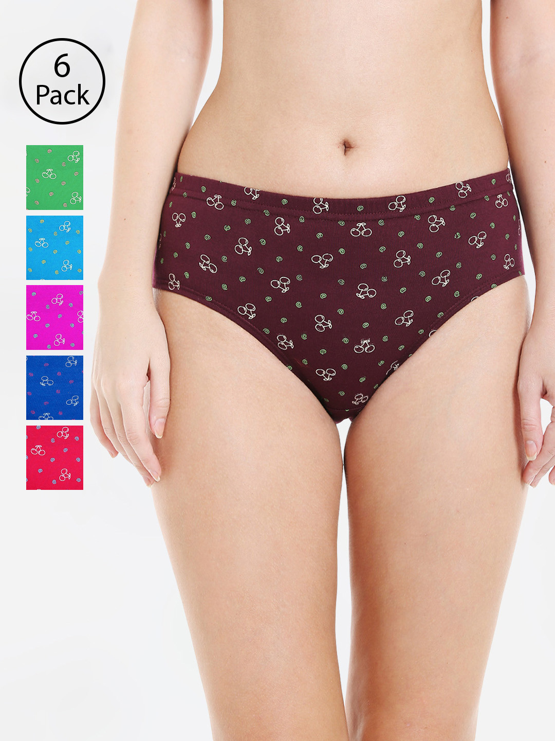 Bodycare Women Pack Of 6 Assorted Printed Hipster Briefs 3700D-6PCS