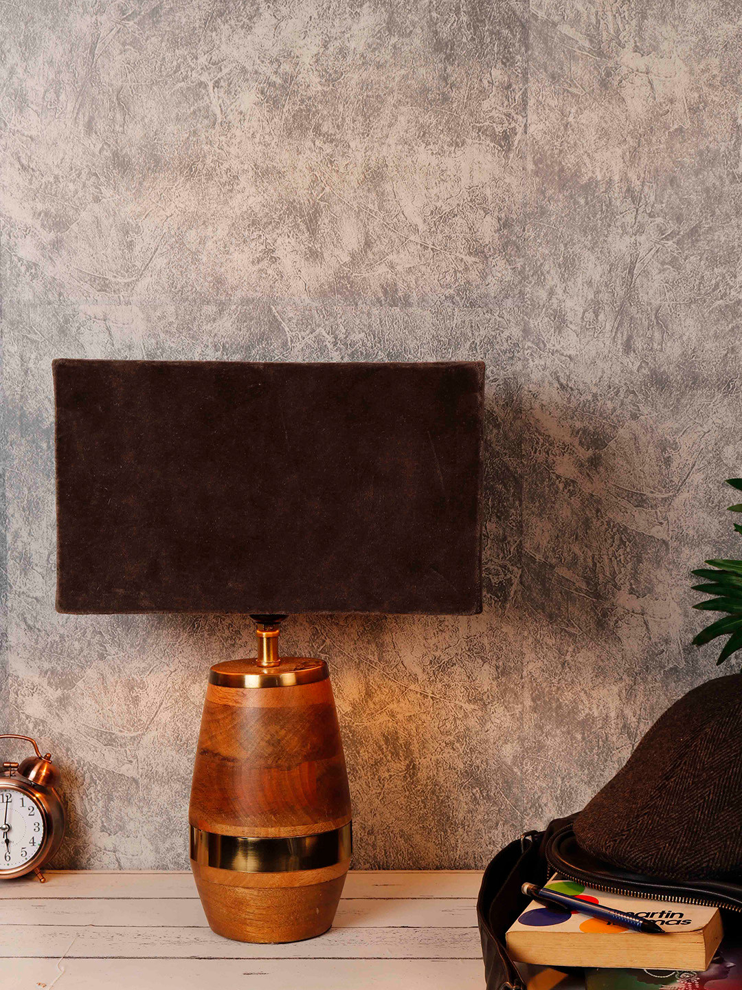 Grated Ginger Grey & Brown Solid Bedside Bedside Table Lamp with Shade